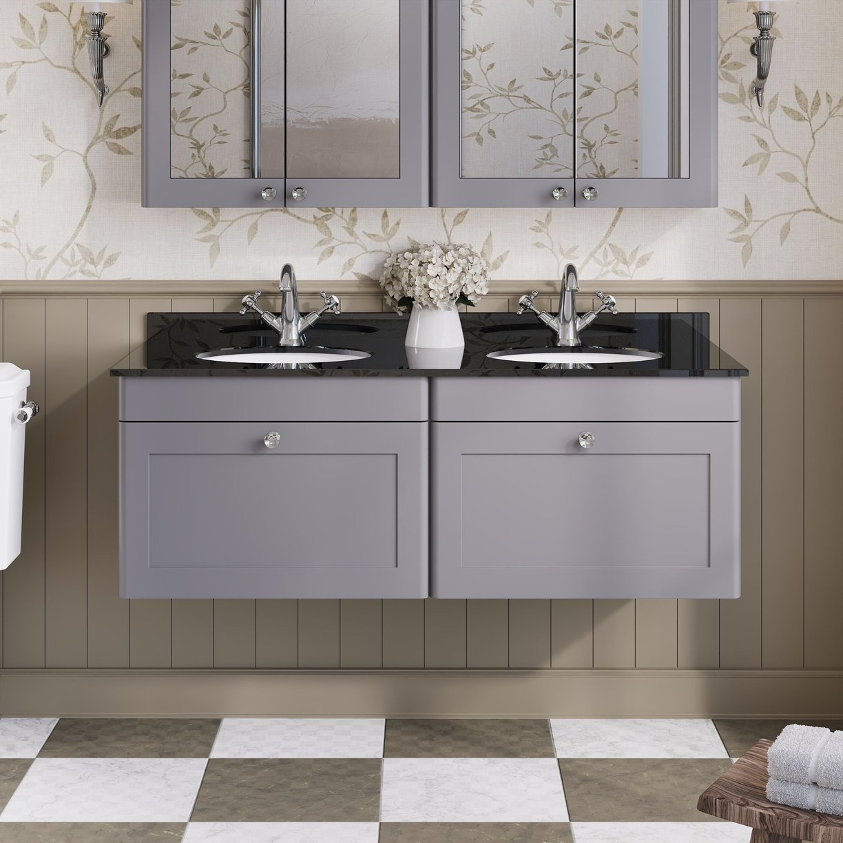 1200mm W/H 2-Drawer Unit & Marble Top - Satin Grey