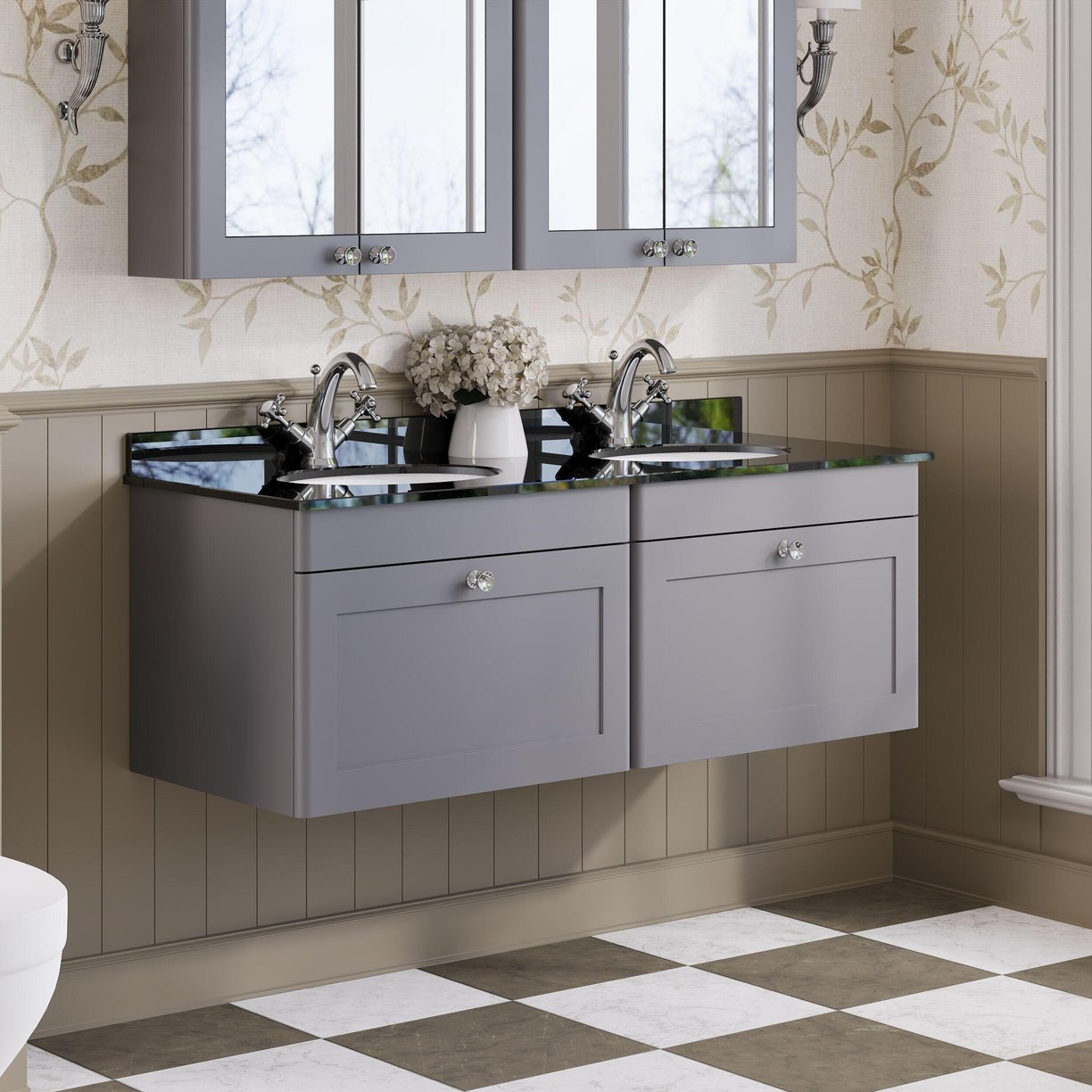 1200mm W/H 2-Drawer Unit & Marble Top - Satin Grey