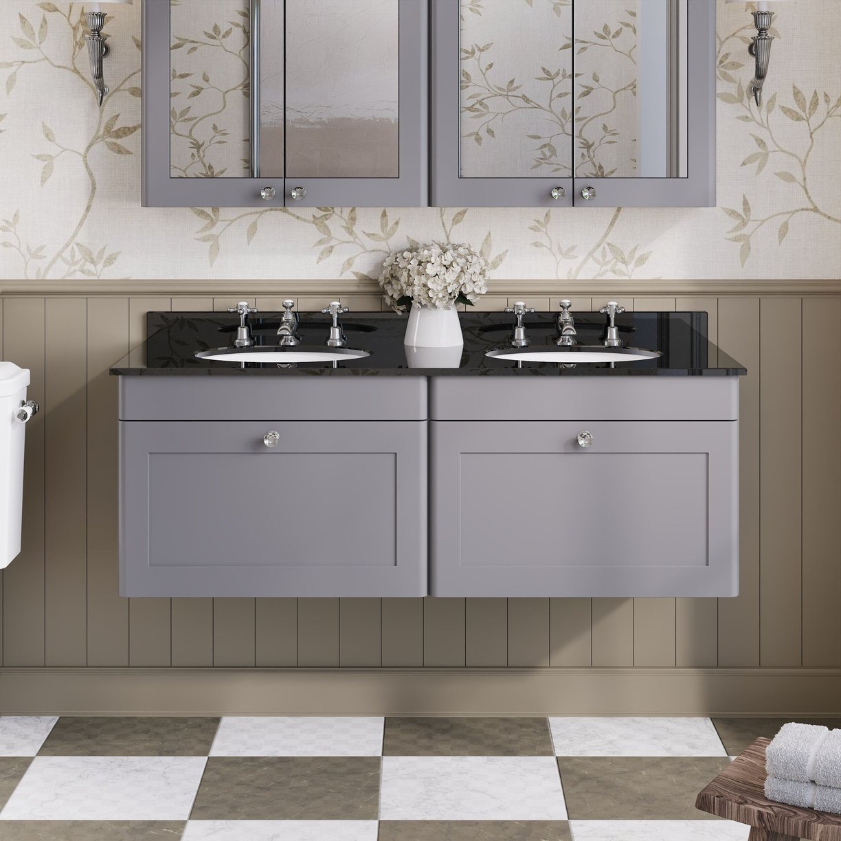 1200mm W/H 2-Drawer Unit & Marble Top - Satin Grey