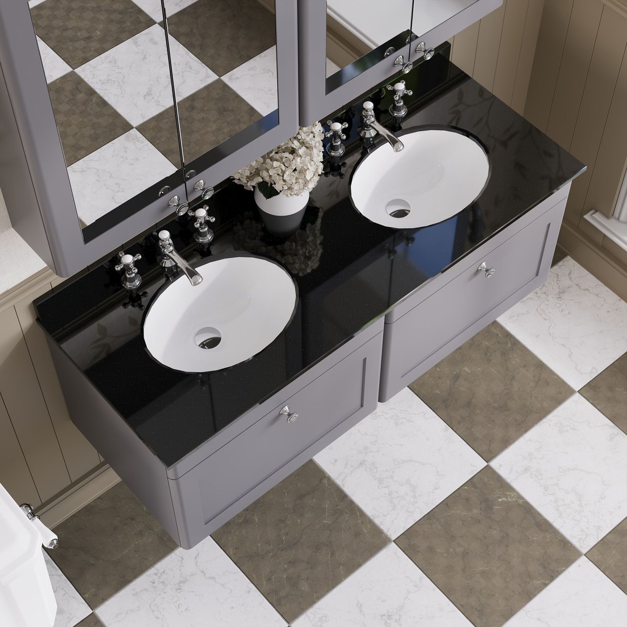 1200mm W/H 2-Drawer Unit & Marble Top - Satin Grey