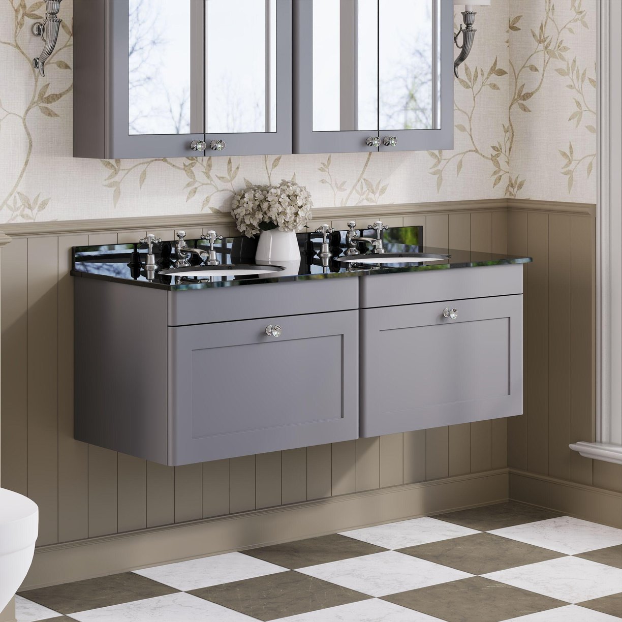 1200mm W/H 2-Drawer Unit & Marble Top - Satin Grey