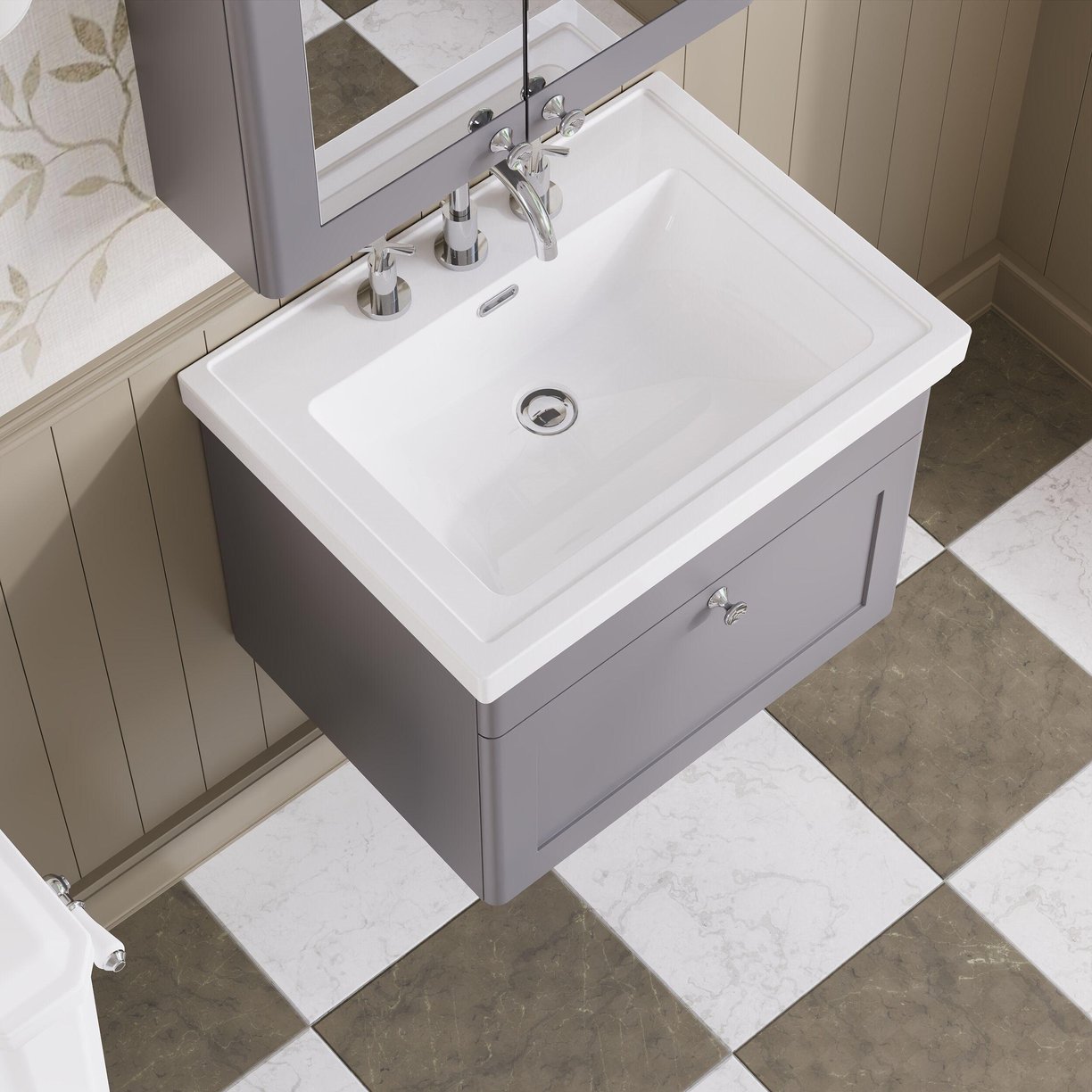 600mm W/H 1-Drawer Unit & Basin 3TH - Satin Grey