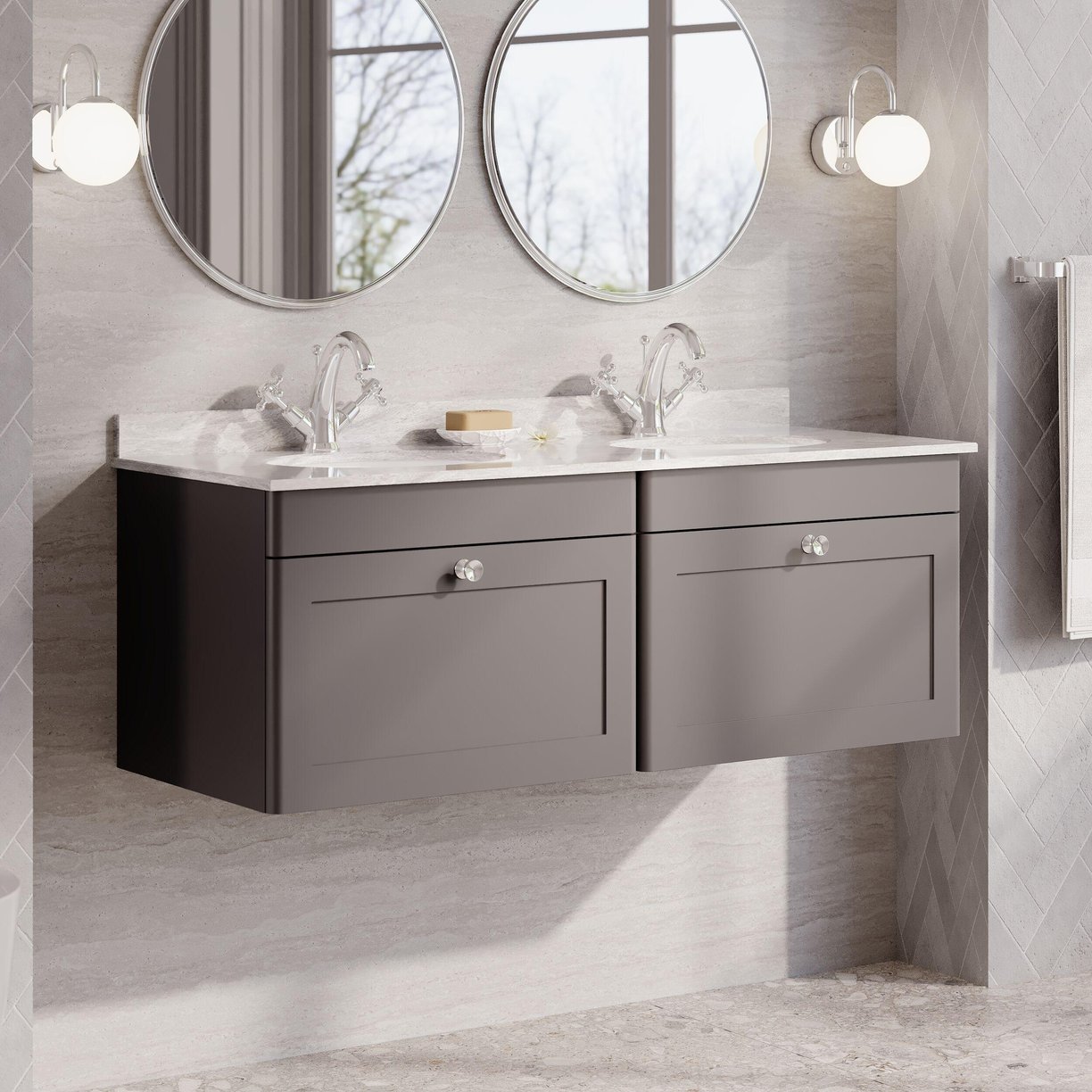 1200mm W/H 2-Drawer Unit & Marble Top - Satin Grey