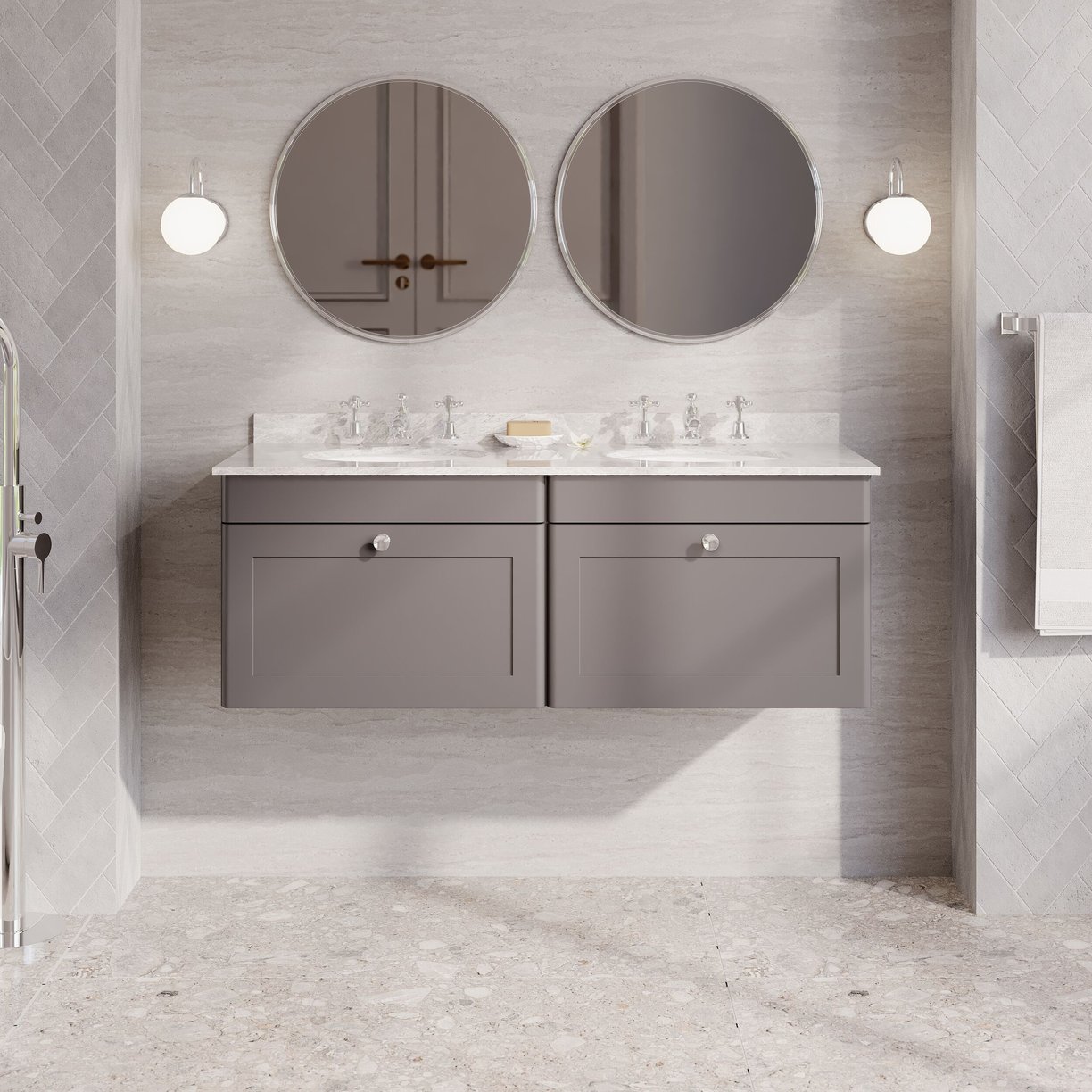 1200mm W/H 2-Drawer Unit & Marble Top - Satin Grey