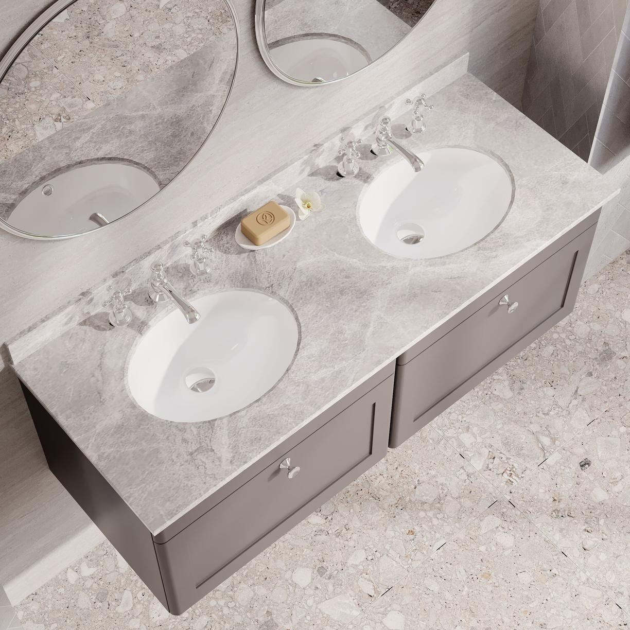 1200mm W/H 2-Drawer Unit & Marble Top - Satin Grey