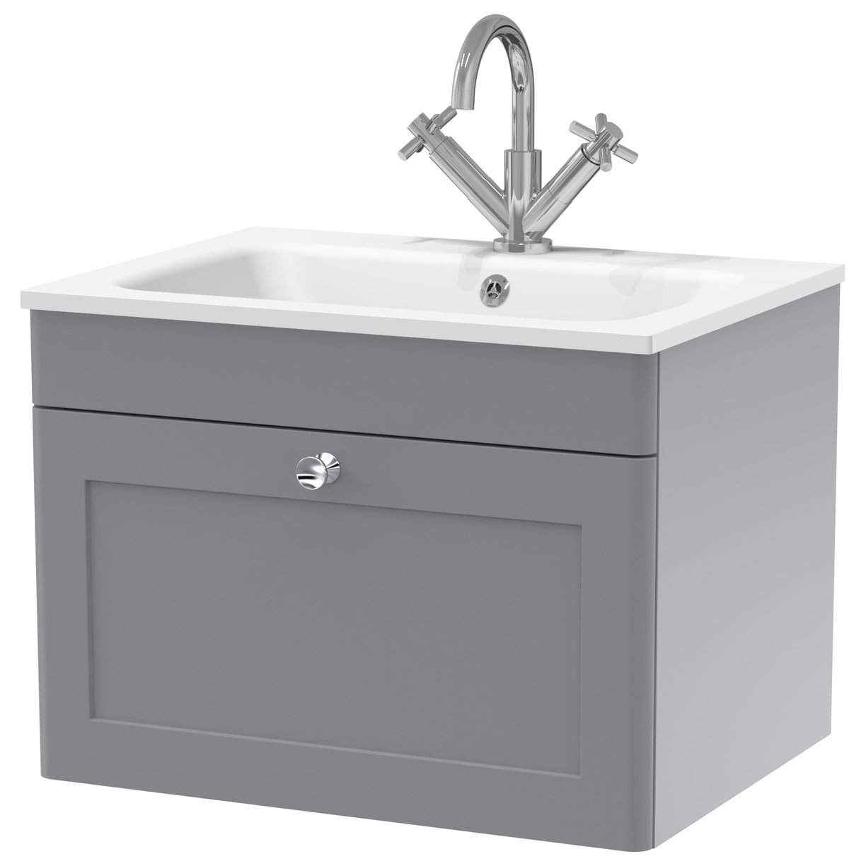 600mm Wall Hung 1-Drawer Unit & Stone Basin 1TH