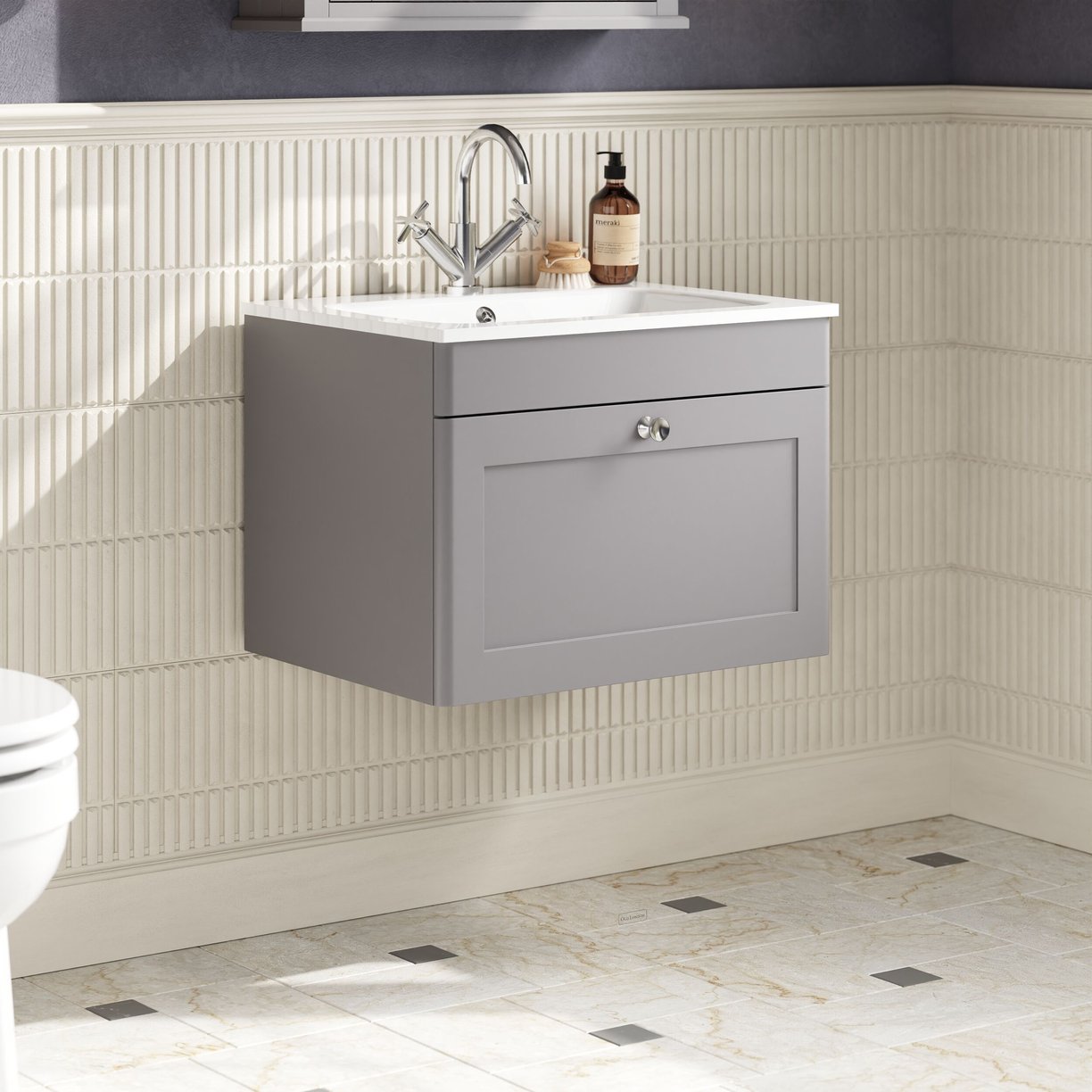 600mm Wall Hung 1-Drawer Unit & Stone Basin 1TH