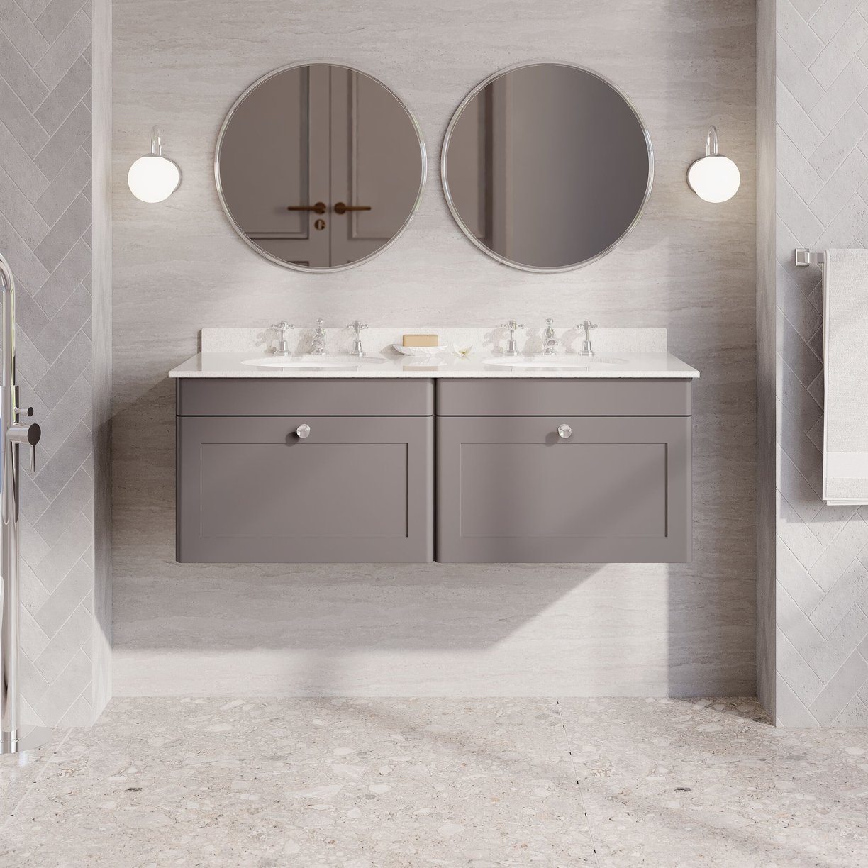 1200mm W/H 2-Drawer Unit & Marble Top - Satin Grey