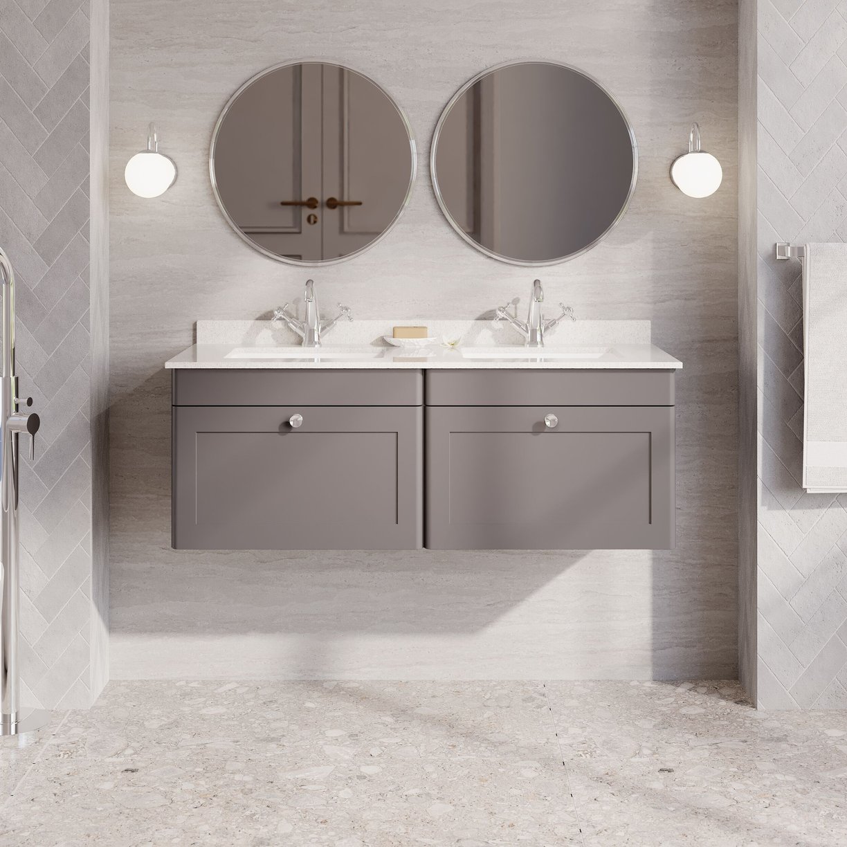 1200mm W/H 2-Drawer Unit & Marble Top - Satin Grey