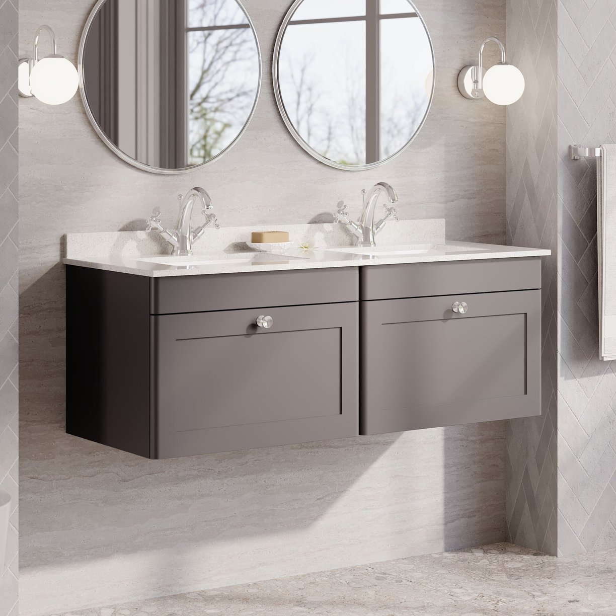 1200mm W/H 2-Drawer Unit & Marble Top - Satin Grey