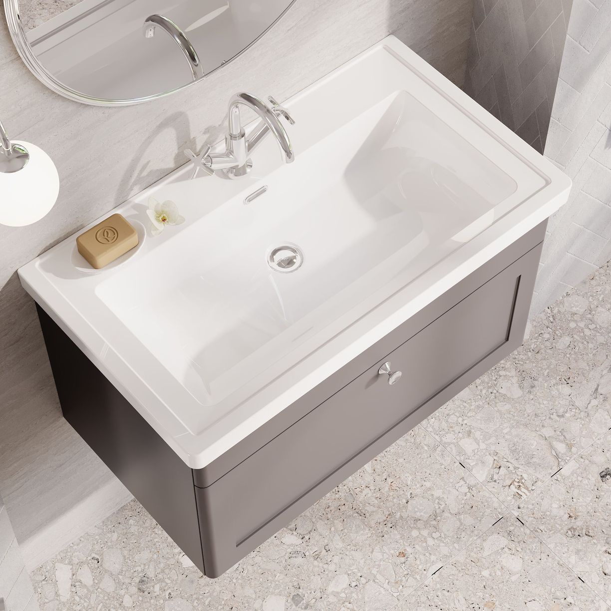 800mm W/H 1-Drawer Unit & Basin 1TH - Satin Grey