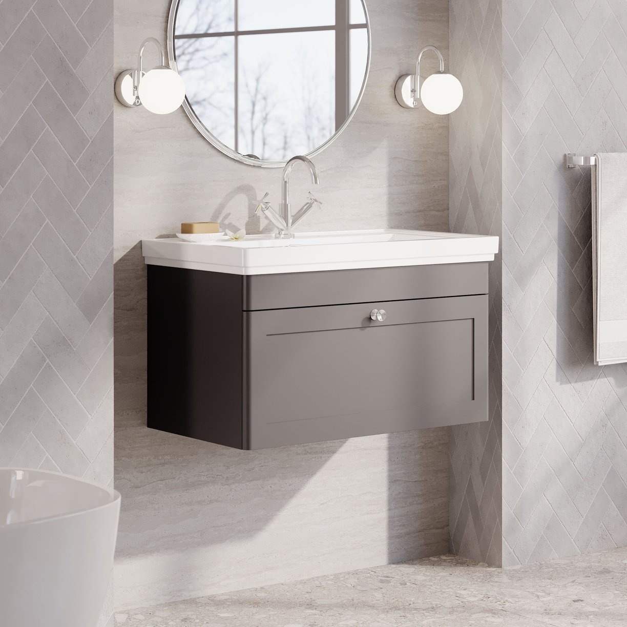 800mm W/H 1-Drawer Unit & Basin 1TH - Satin Grey