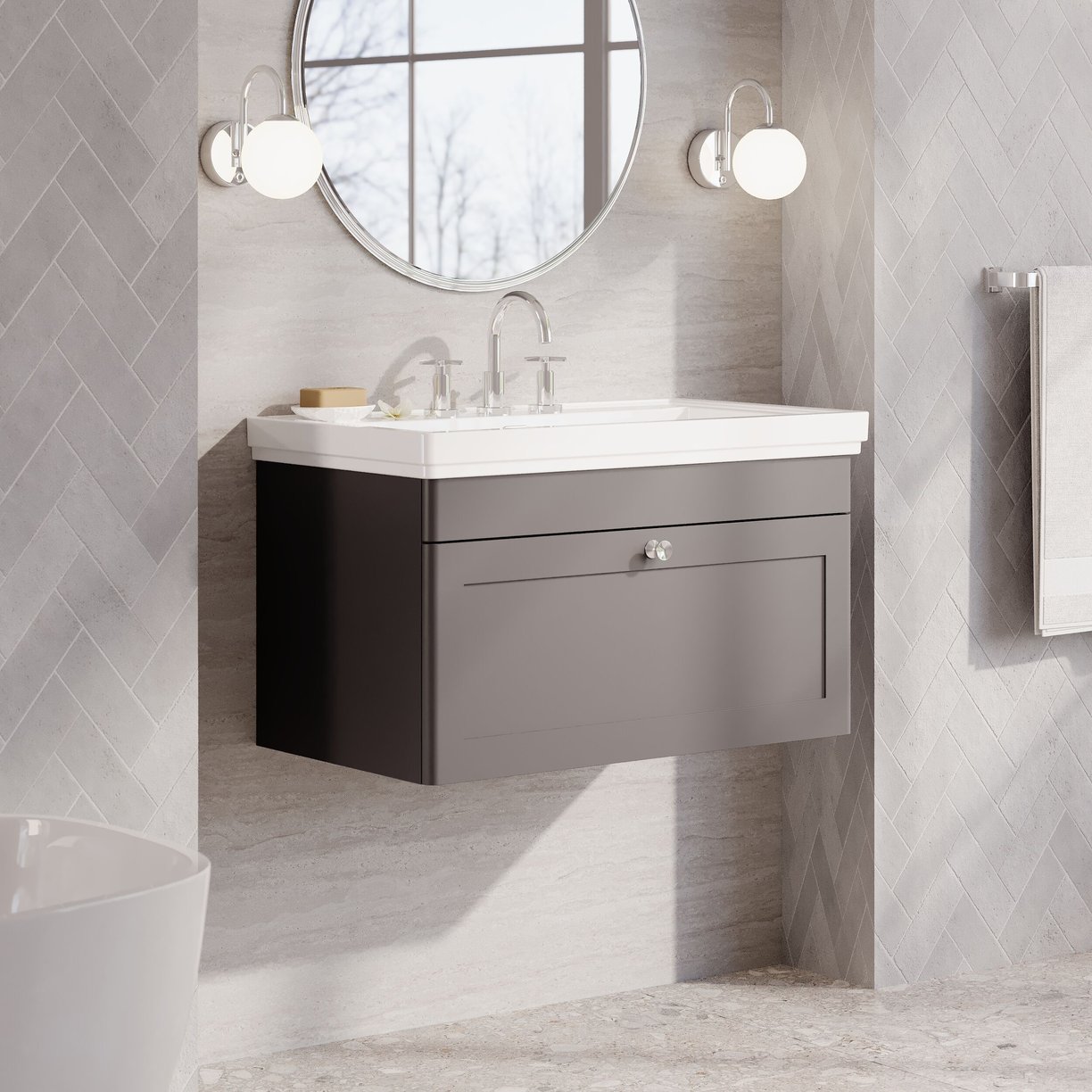 800mm W/H 1-Drawer Unit & Basin 3TH - Satin Grey