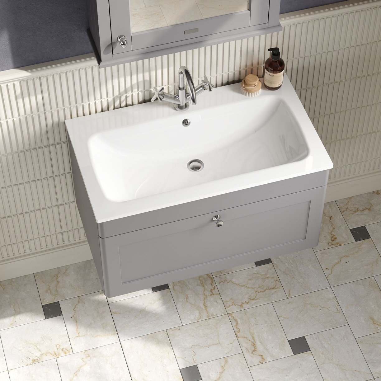 800mm Wall Hung 1-Drawer Unit & Stone Basin 1TH