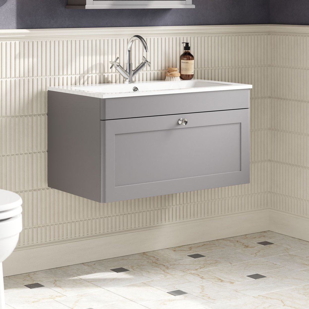800mm Wall Hung 1-Drawer Unit & Stone Basin 1TH