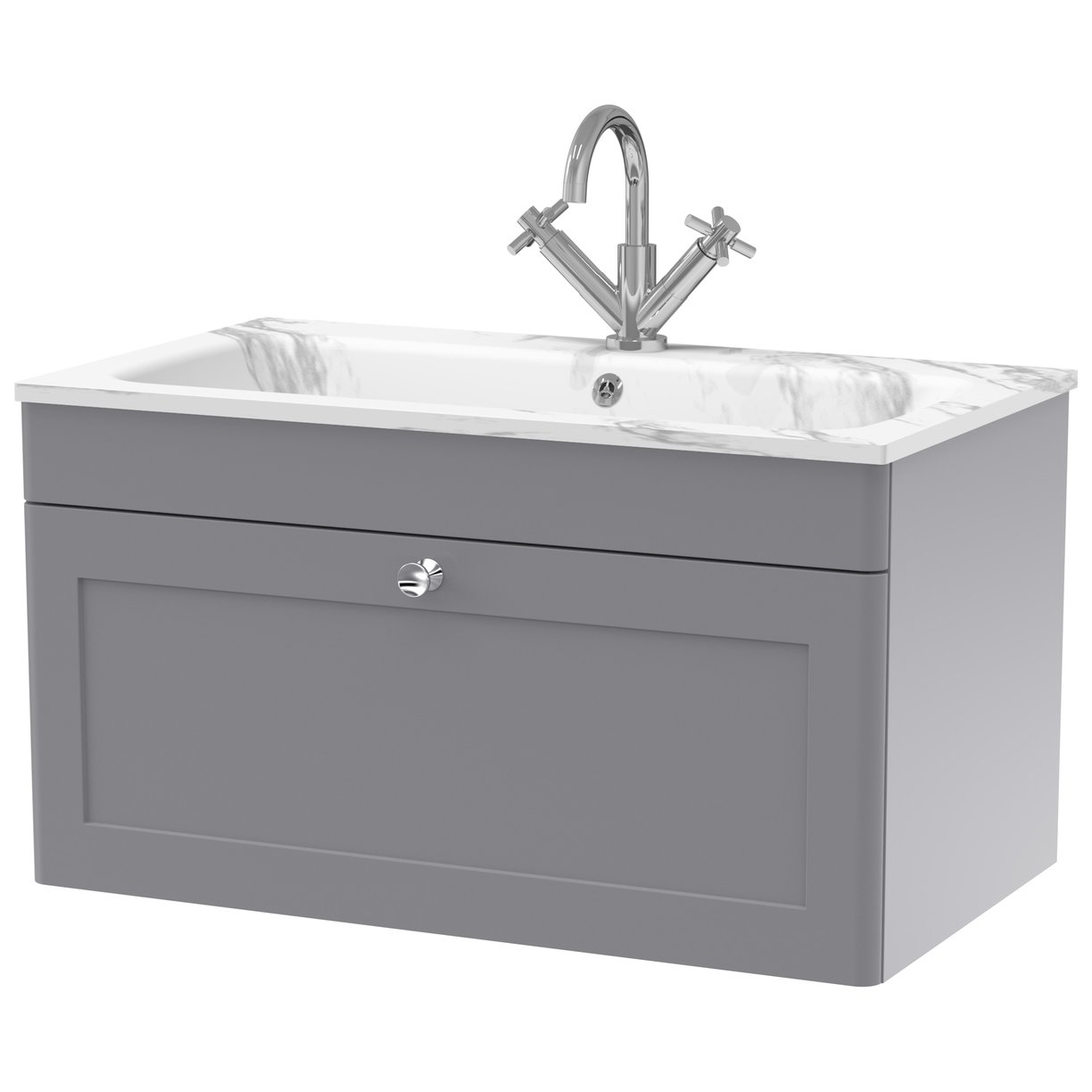 800mm Wall Hung 1-Drawer Unit & Stone Basin 1TH