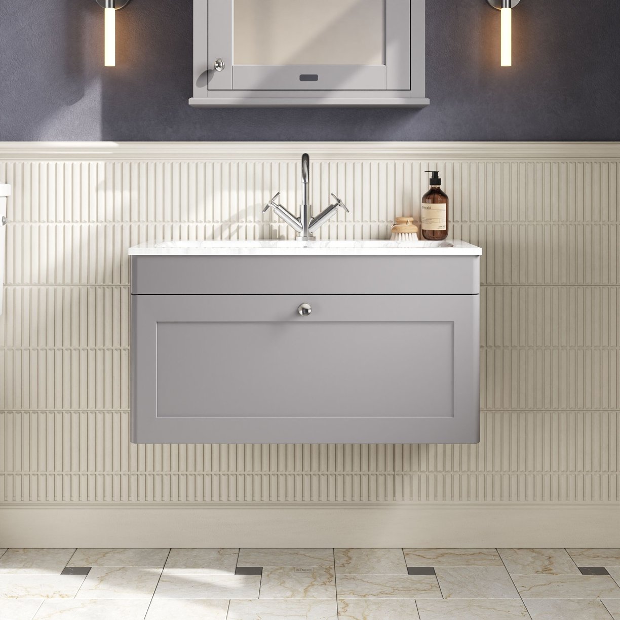800mm Wall Hung 1-Drawer Unit & Stone Basin 1TH
