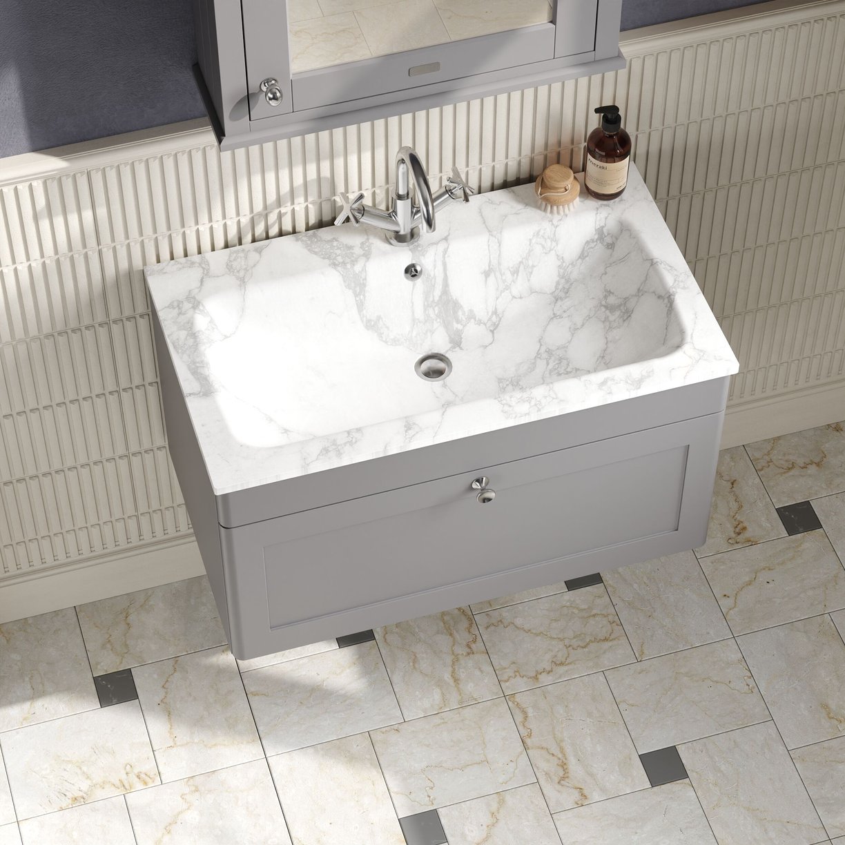 800mm Wall Hung 1-Drawer Unit & Stone Basin 1TH