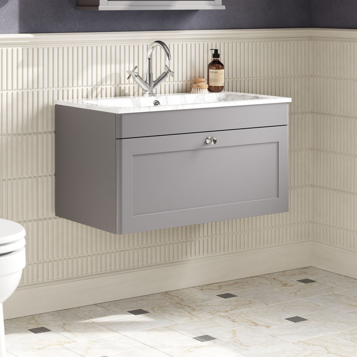 800mm Wall Hung 1-Drawer Unit & Stone Basin 1TH