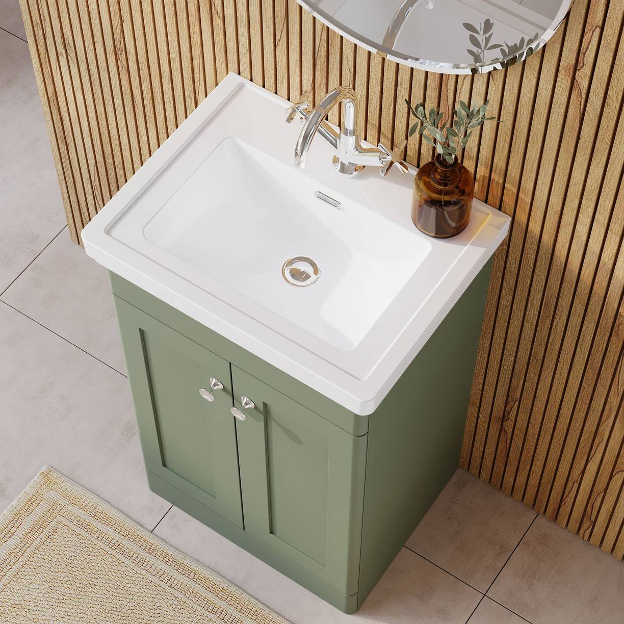 500mm F/S 2-Door Unit & Basin 1TH - Satin Green
