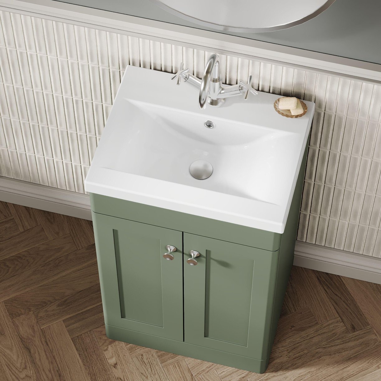 500mm F/S 2-Door Unit & Mid-Edged Basin - Satin Green