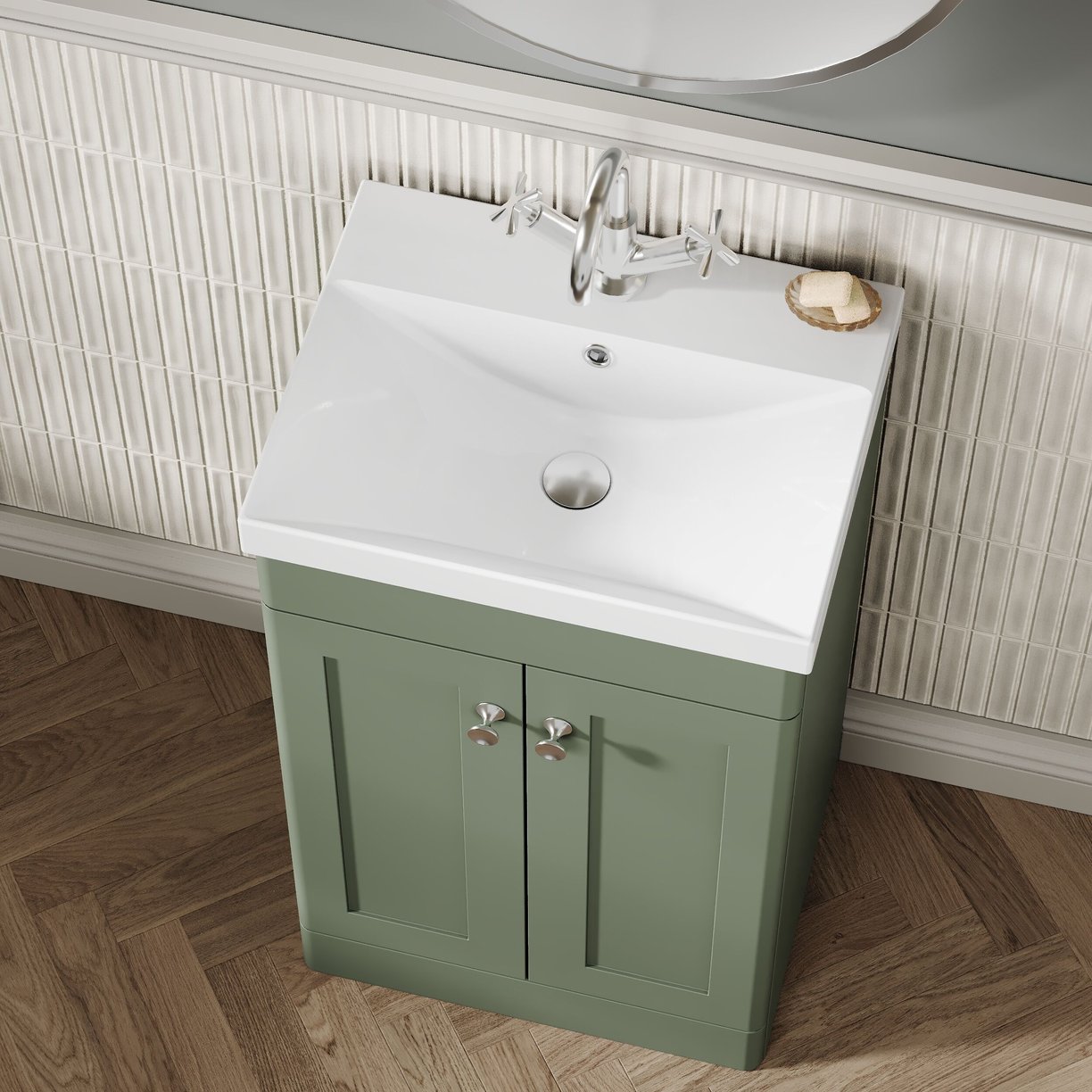 500mm F/S 2-Door Unit & Mid-Edged Basin - Satin Green