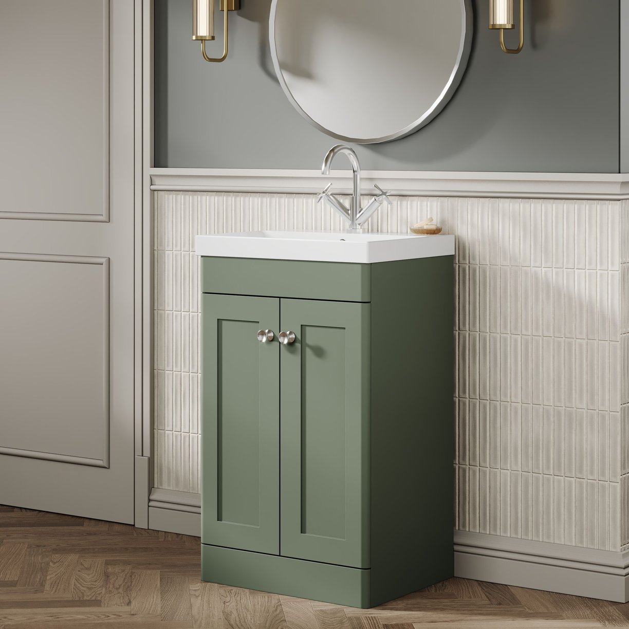 500mm F/S 2-Door Unit & Mid-Edged Basin - Satin Green