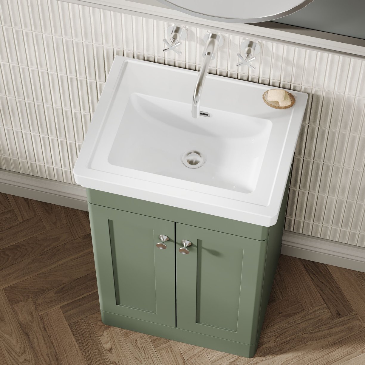 500mm F/S 2-Door Unit & Basin 0TH - Satin Green