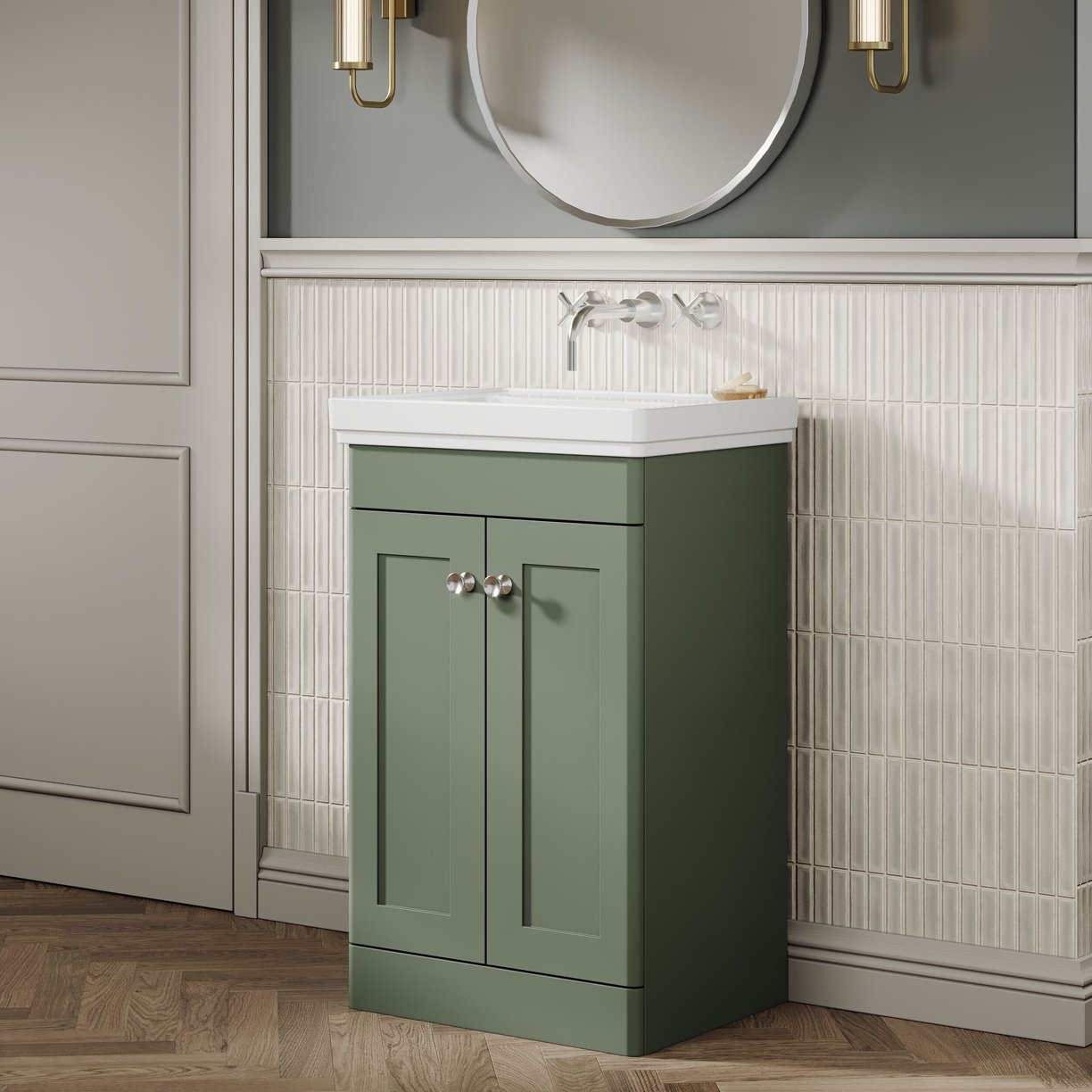500mm F/S 2-Door Unit & Basin 0TH - Satin Green