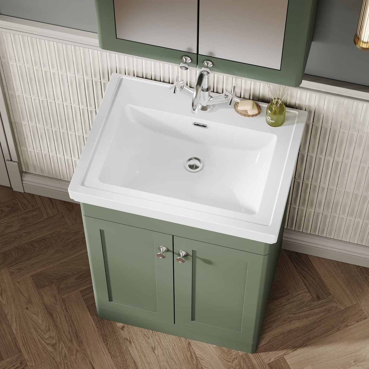 600mm F/S 2-Door Unit & Basin 1TH - Satin Green