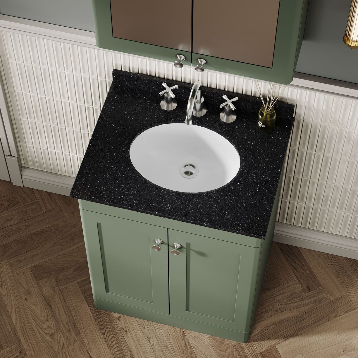 600mm F/S 2-Door Unit & Marble Top 3TH - Satin Green