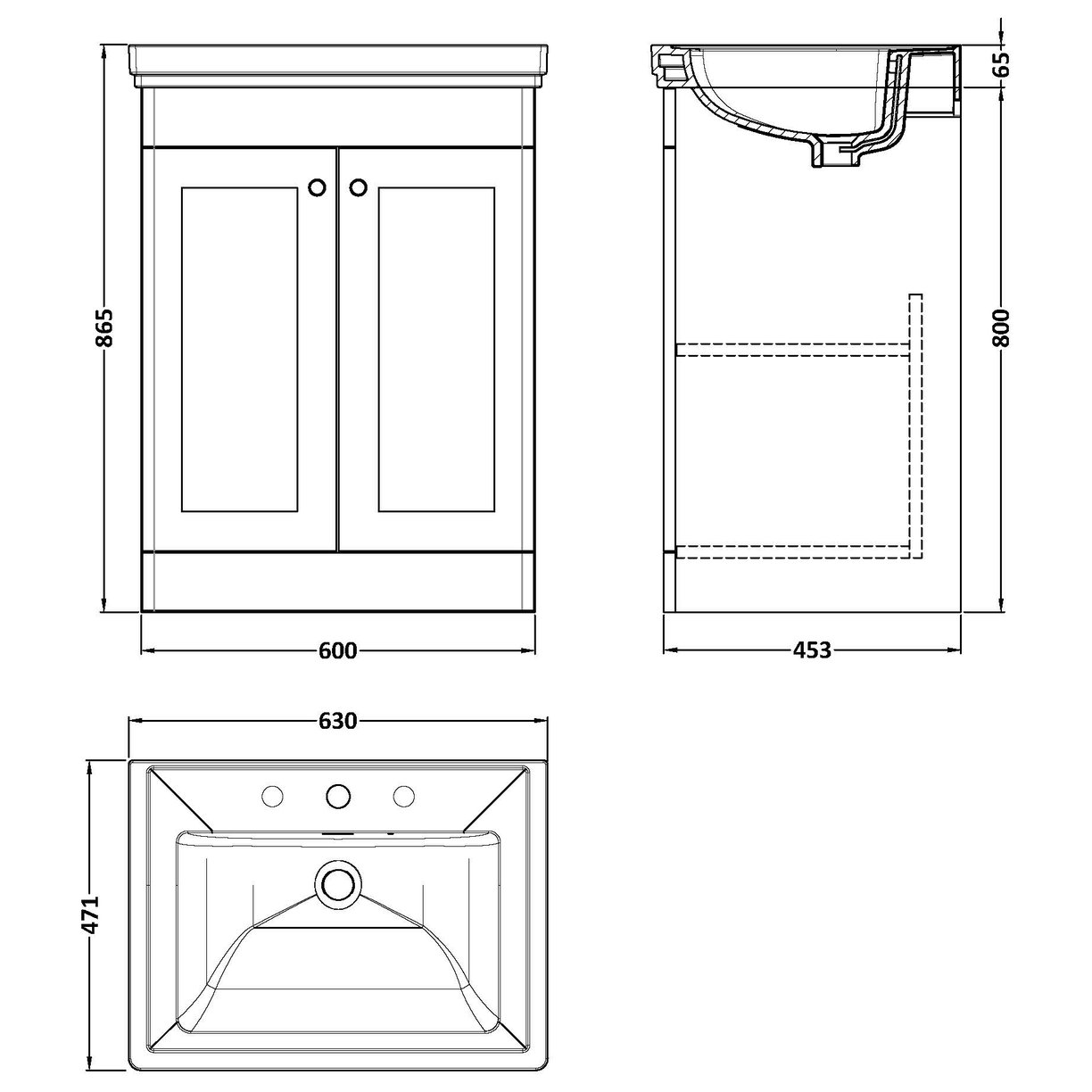 600 F/S 2-Door Unit & Basin 3TH