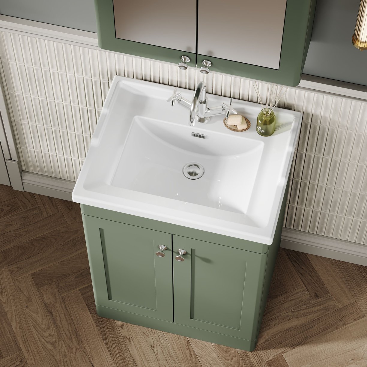 600mm F/S 2-Door Unit & Basin 1TH - Satin Green