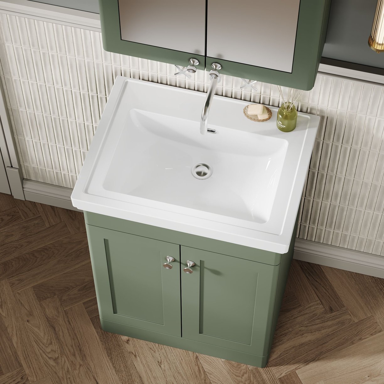 600mm F/S 2-Door Unit & Basin 0TH - Satin Green