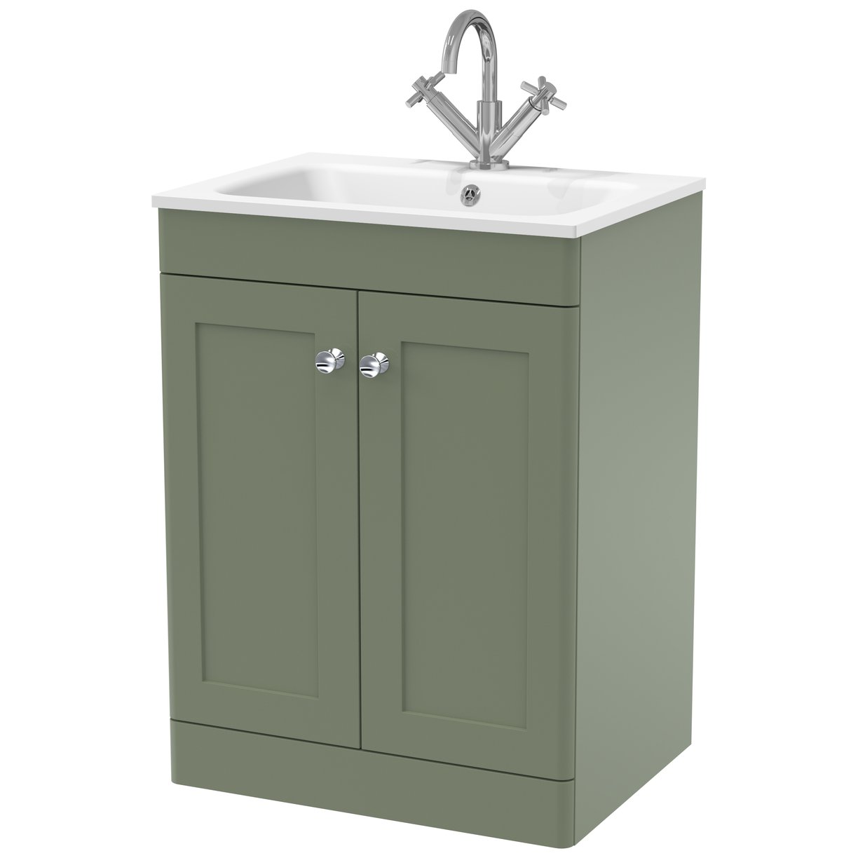 600mm Floor Standing 2-Door Unit & Stone Basin 1TH