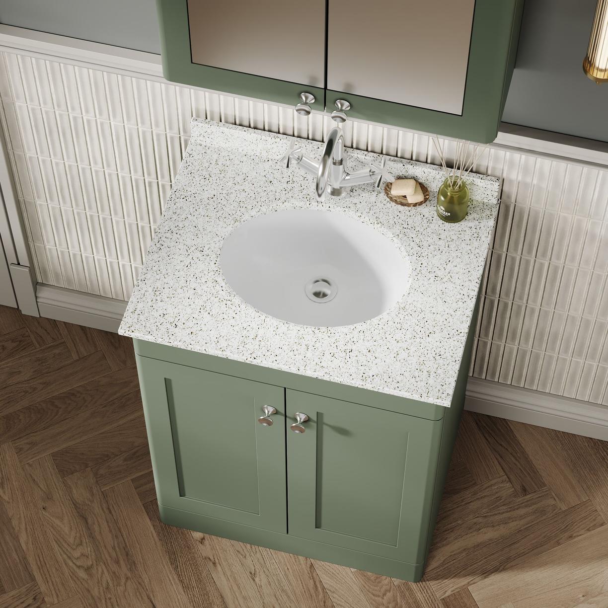 600mm F/S 2-Door Unit & Marble Top 1TH - Satin Green