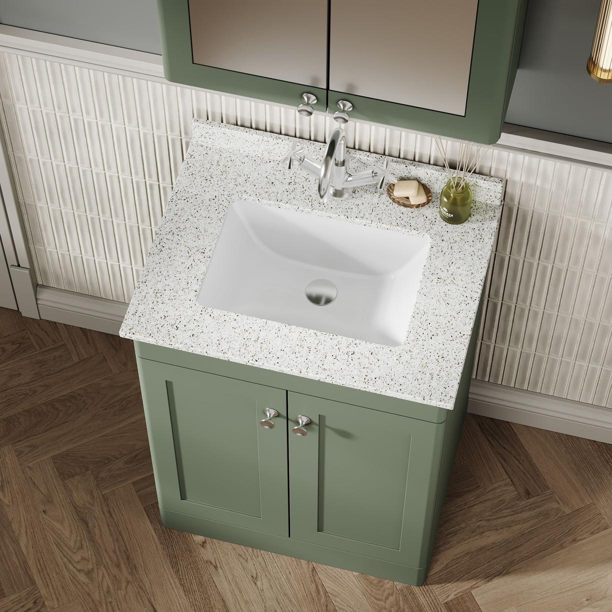 600mm F/S 2-Door Unit & Marble Top 1TH - Satin Green