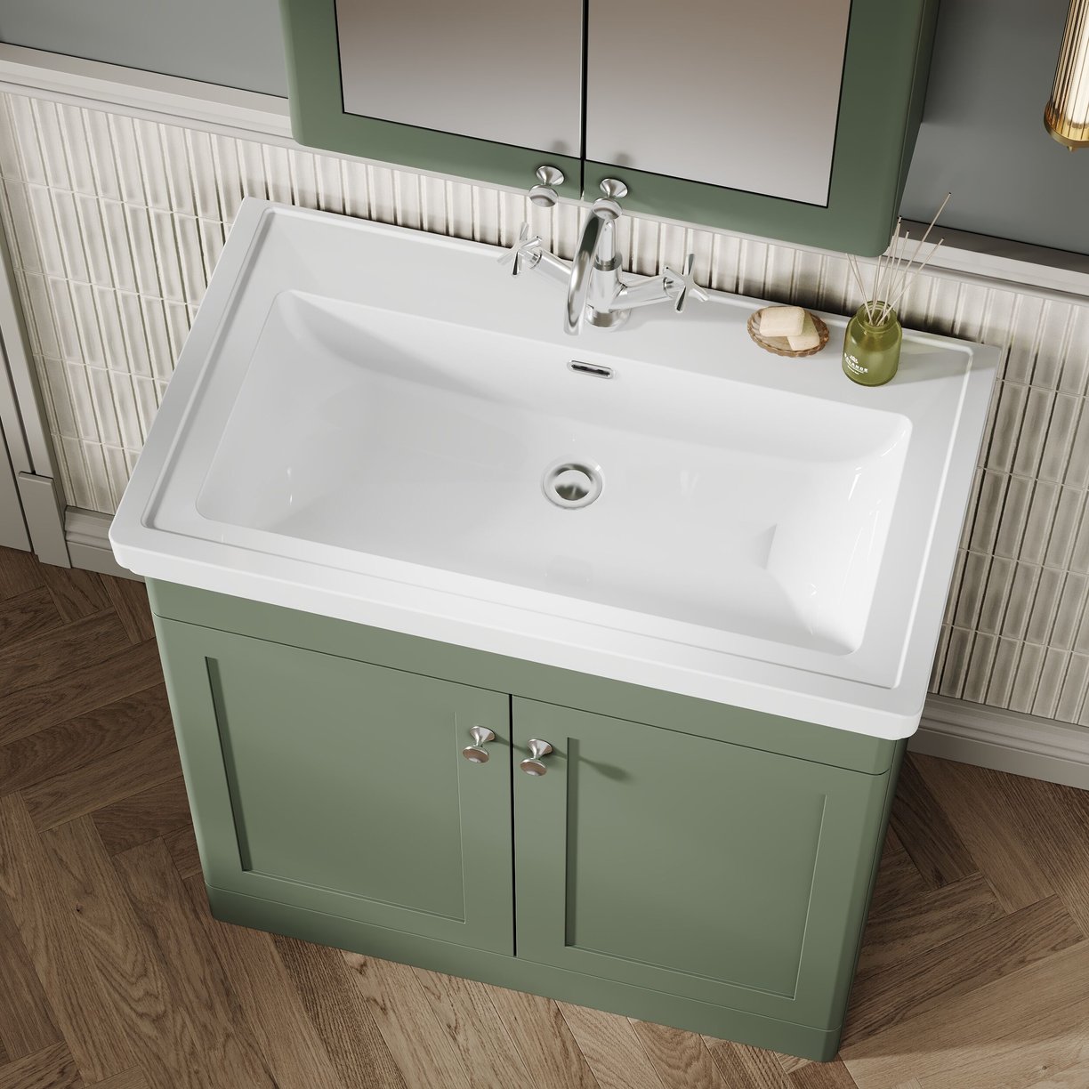 800mm F/S 2-Door Unit & Basin 1TH - Satin Green