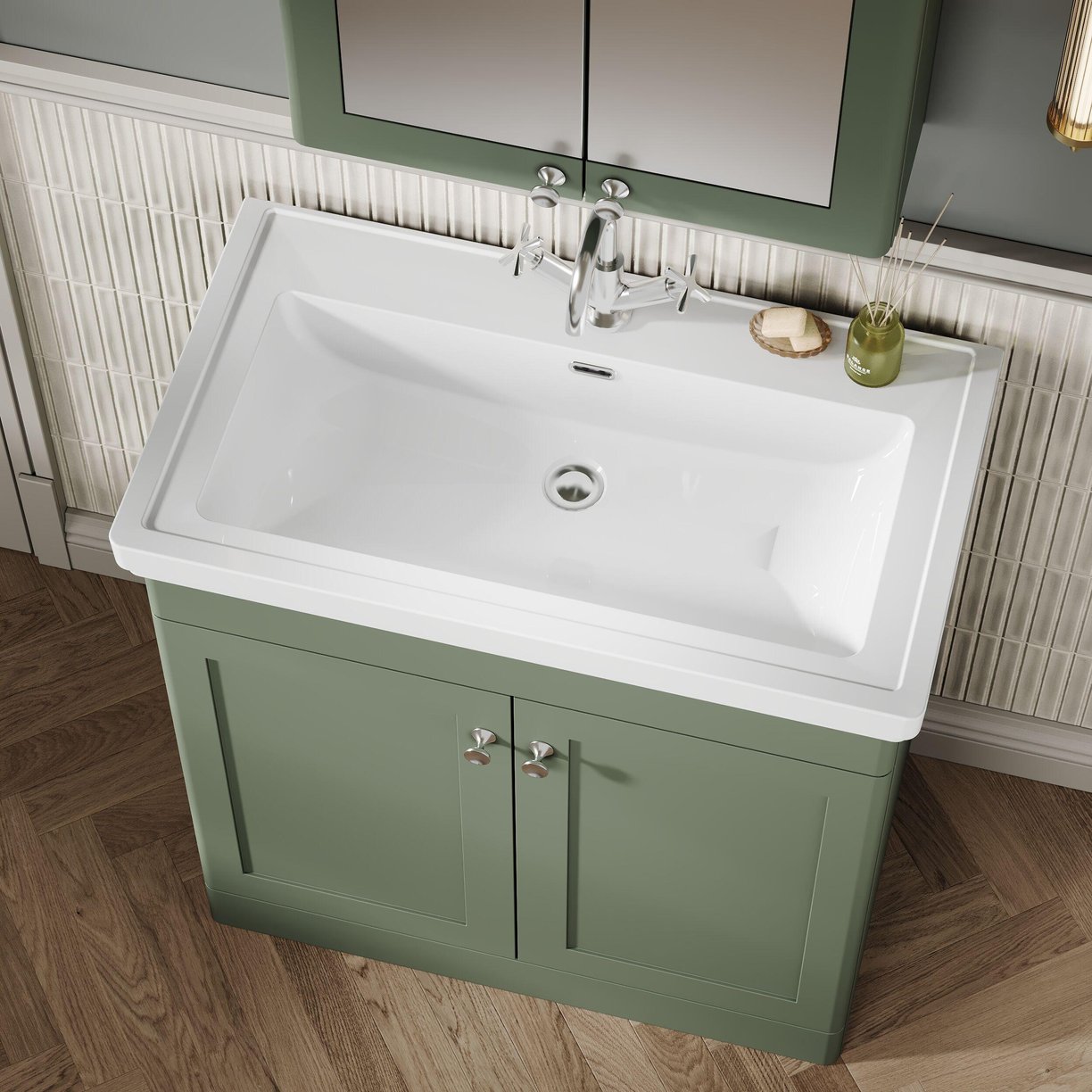 800mm F/S 2-Door Unit & Basin 1TH - Satin Green