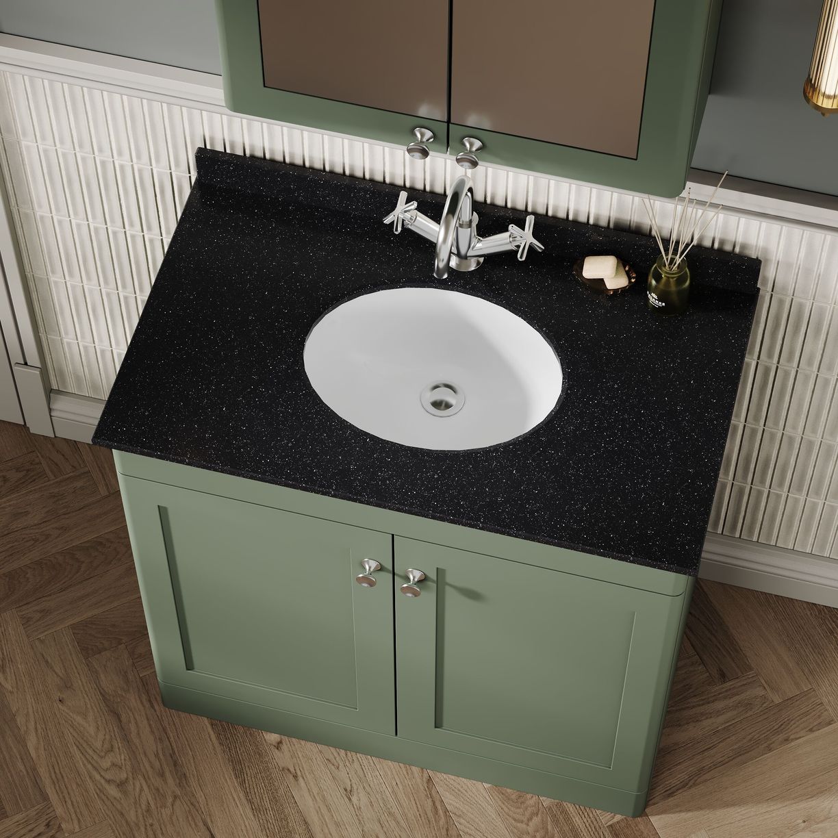800mm F/S 2-Door Unit & Marble Top 1TH - Satin Green