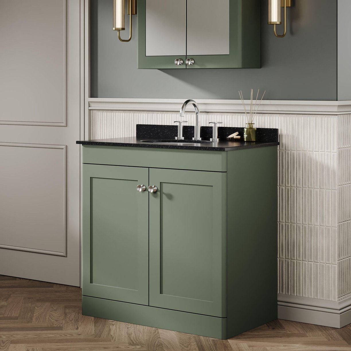 800mm F/S 2-Door Unit & Marble Top 3TH - Satin Green