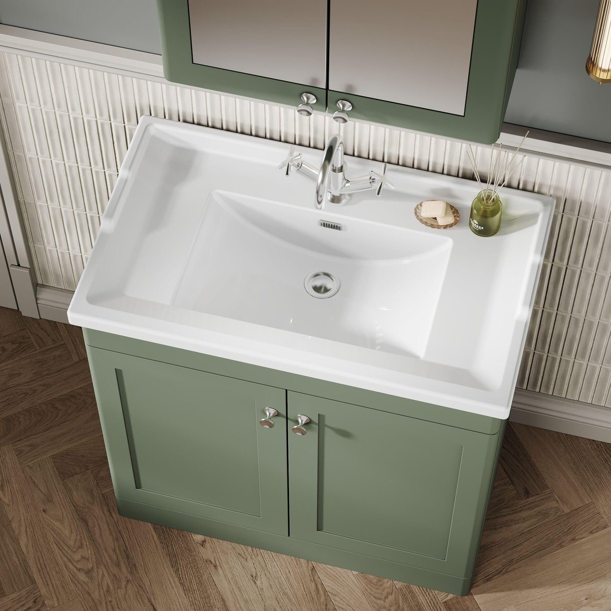 800mm F/S 2-Door Unit & Basin 1TH - Satin Green