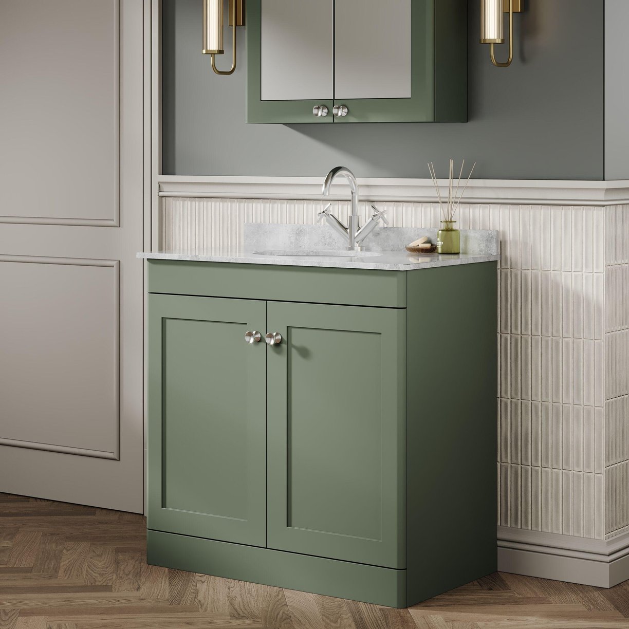 800mm F/S 2-Door Unit & Marble Top 1TH - Satin Green