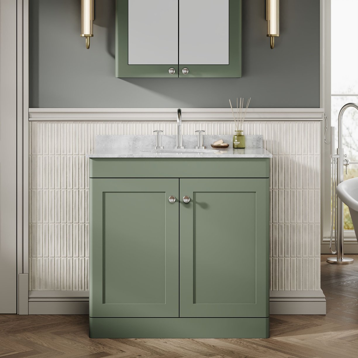 800mm F/S 2-Door Unit & Marble Top 3TH - Satin Green