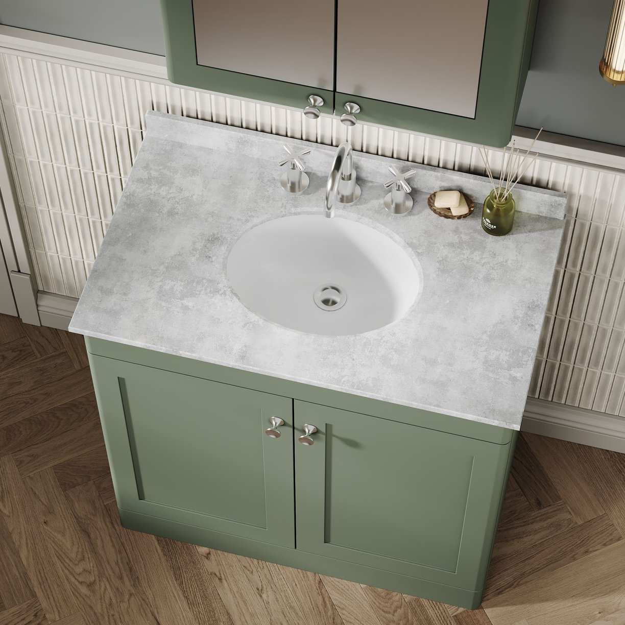 800mm F/S 2-Door Unit & Marble Top 3TH - Satin Green