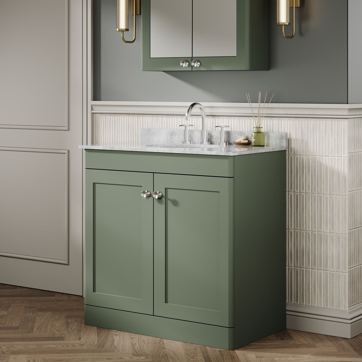 800mm F/S 2-Door Unit & Marble Top 3TH - Satin Green
