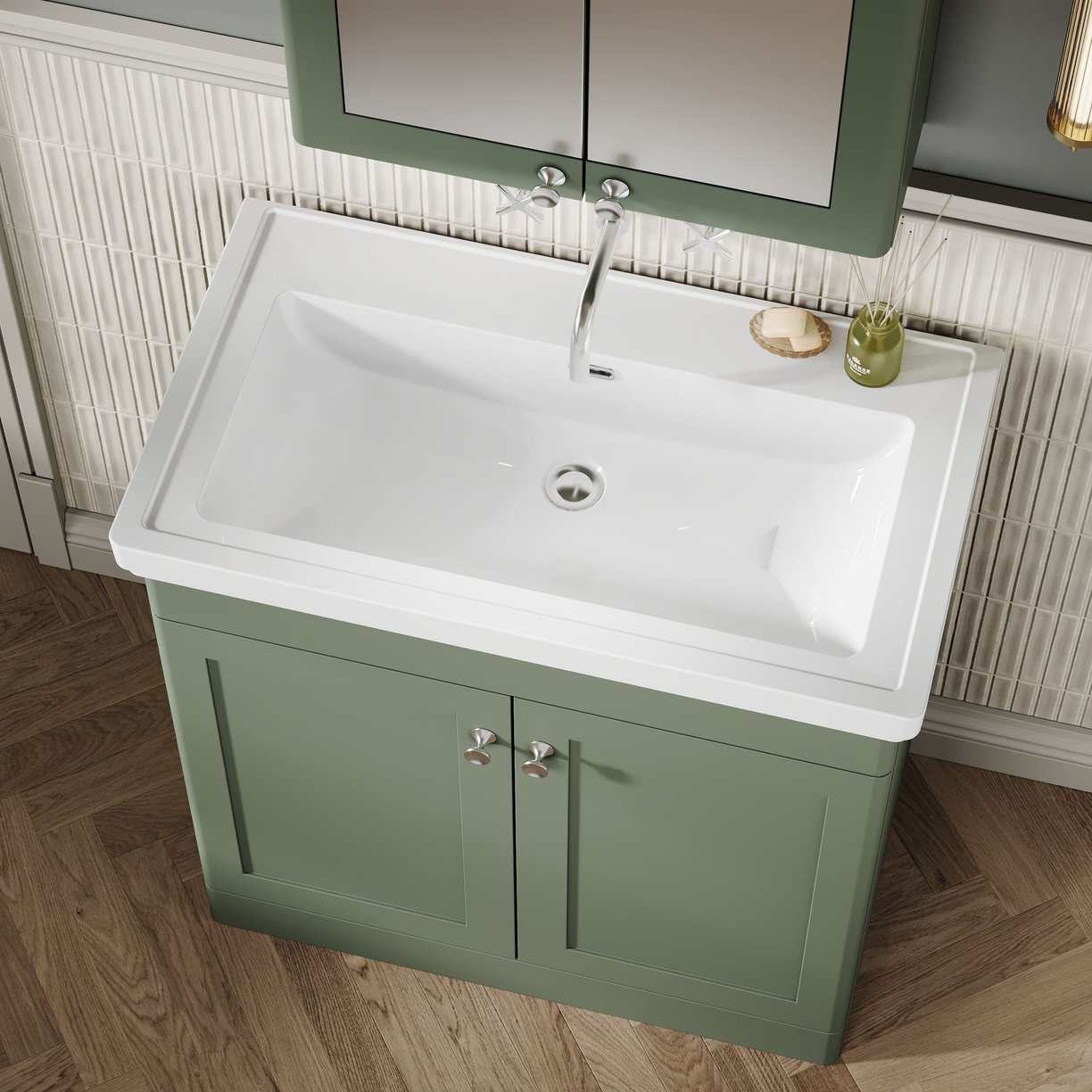 800mm F/S 2-Door Unit & Basin 0TH - Satin Green