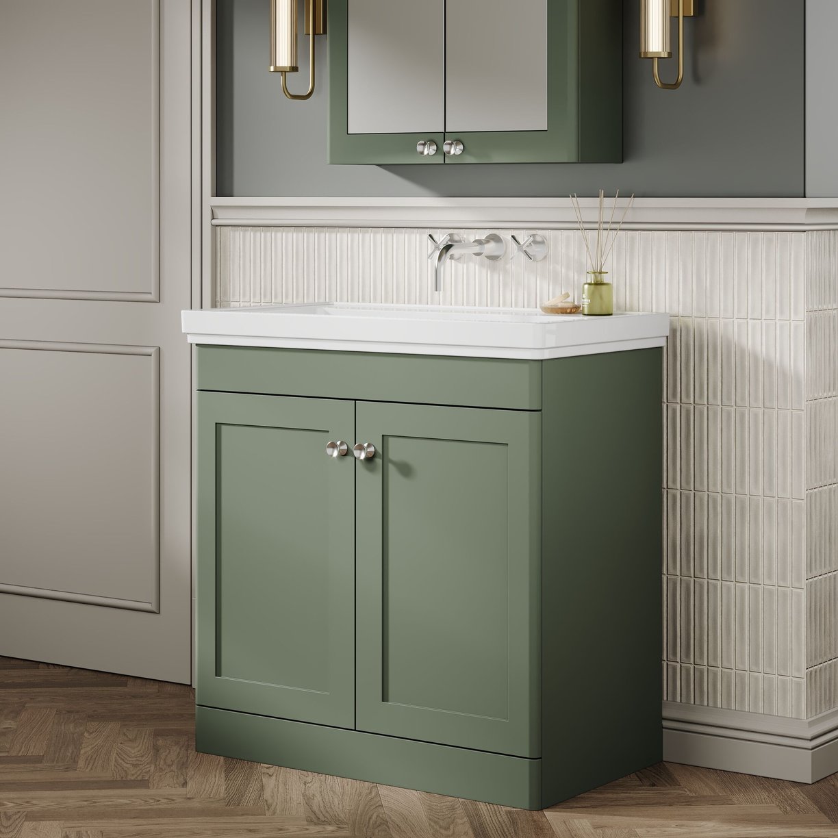 800mm F/S 2-Door Unit & Basin 0TH - Satin Green