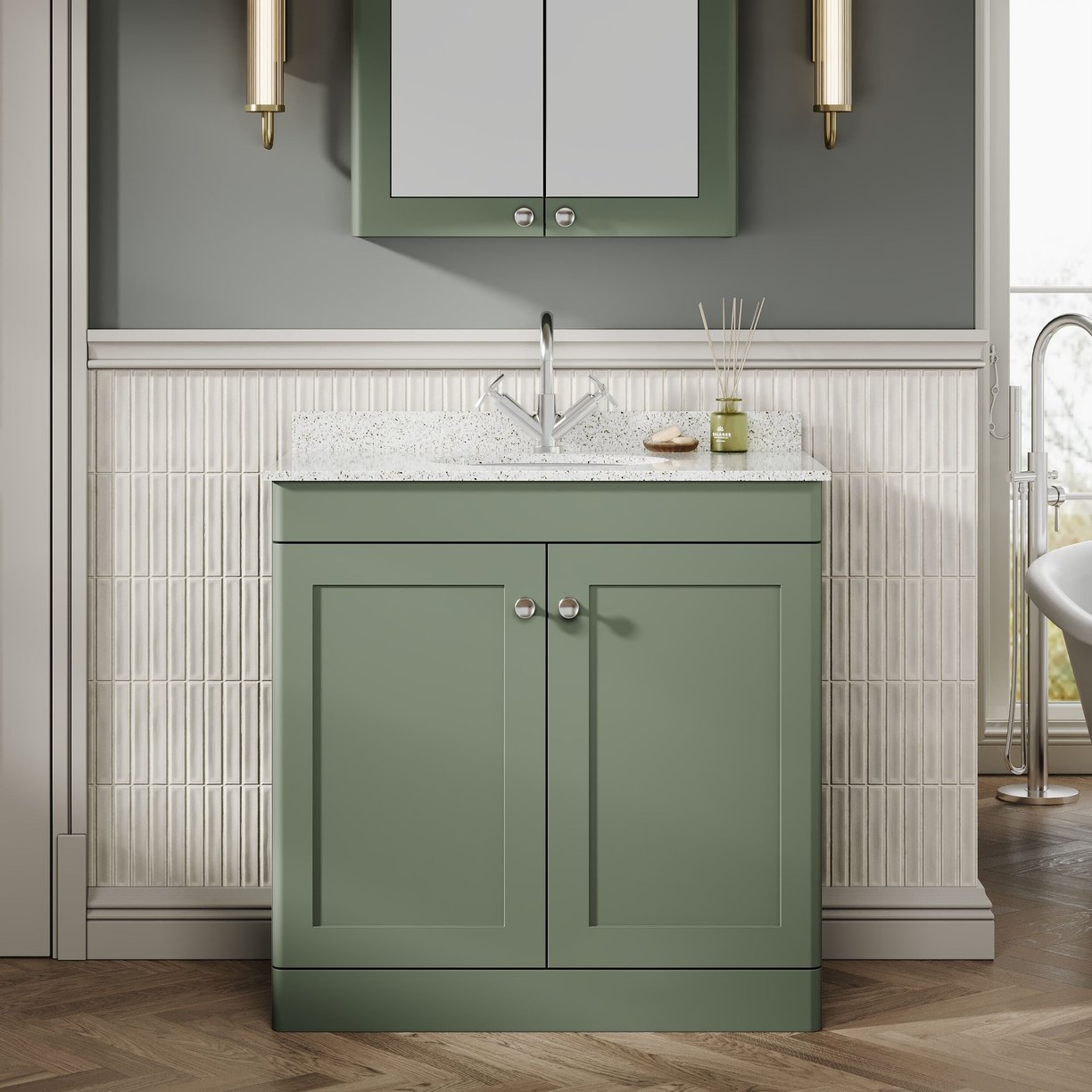 800mm F/S 2-Door Unit & Marble Top 1TH - Satin Green