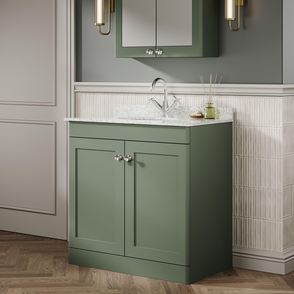 800mm F/S 2-Door Unit & Marble Top 1TH - Satin Green